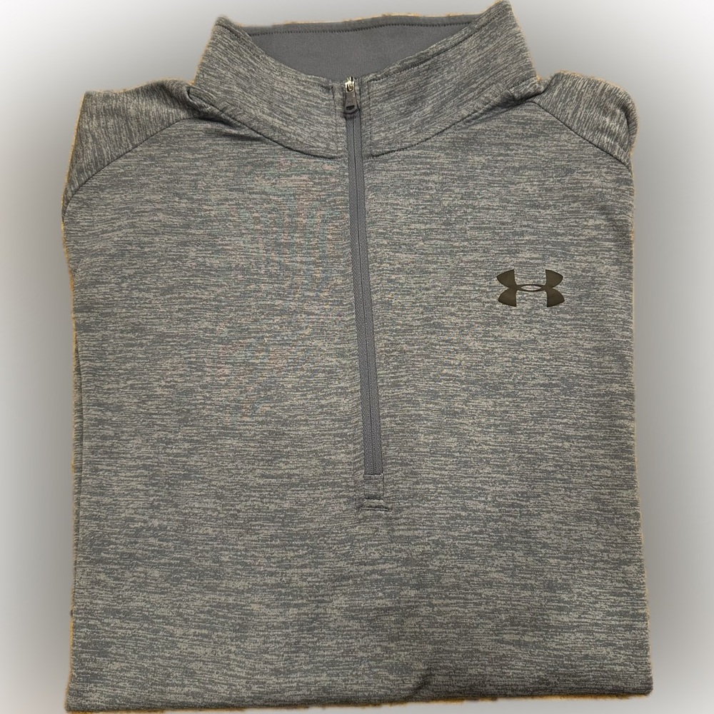 UNDER ARMOUR HEATGEAR SIZE XL TALL HEATHERED BLUE LOOSE FIT HALF ZIP LAYER
